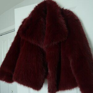 Burgundy Faux Fur Jacket – ANEWSTA – Soft & Glam Statement Coat – Women’s size L